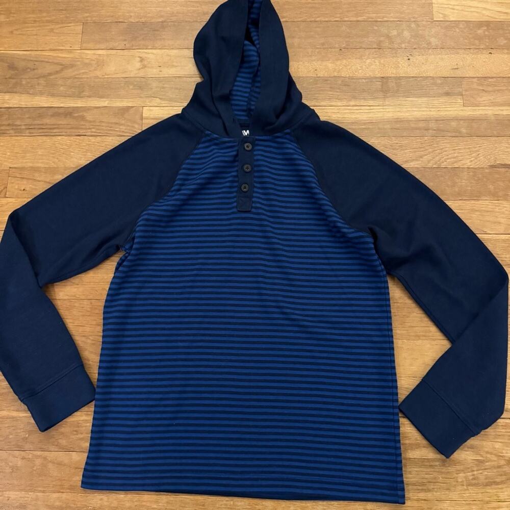 Hawk navy black striped hoodie henley long sleeve shirt top size small S
 b59